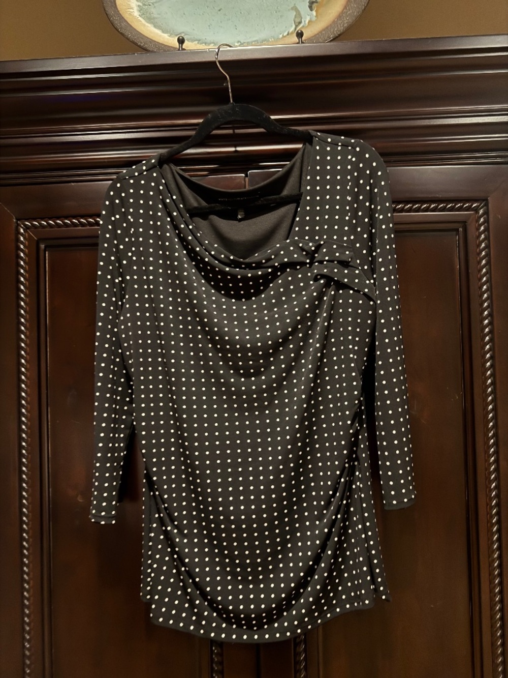 White House Black Market Black Polka Dot Cowl Neck Long Sleeve Top Size L